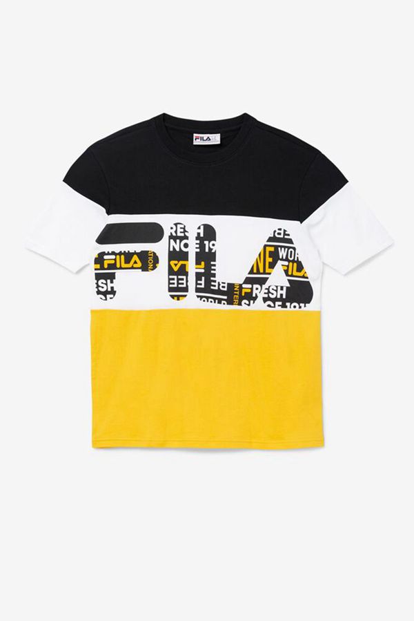 Fila Johnson Men's Tee - Black/Yellow/White,NZ 835-3985